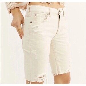 We The Free People ecru Caroline Cut Off denim SHORTS distressed size 24 Bermuda
